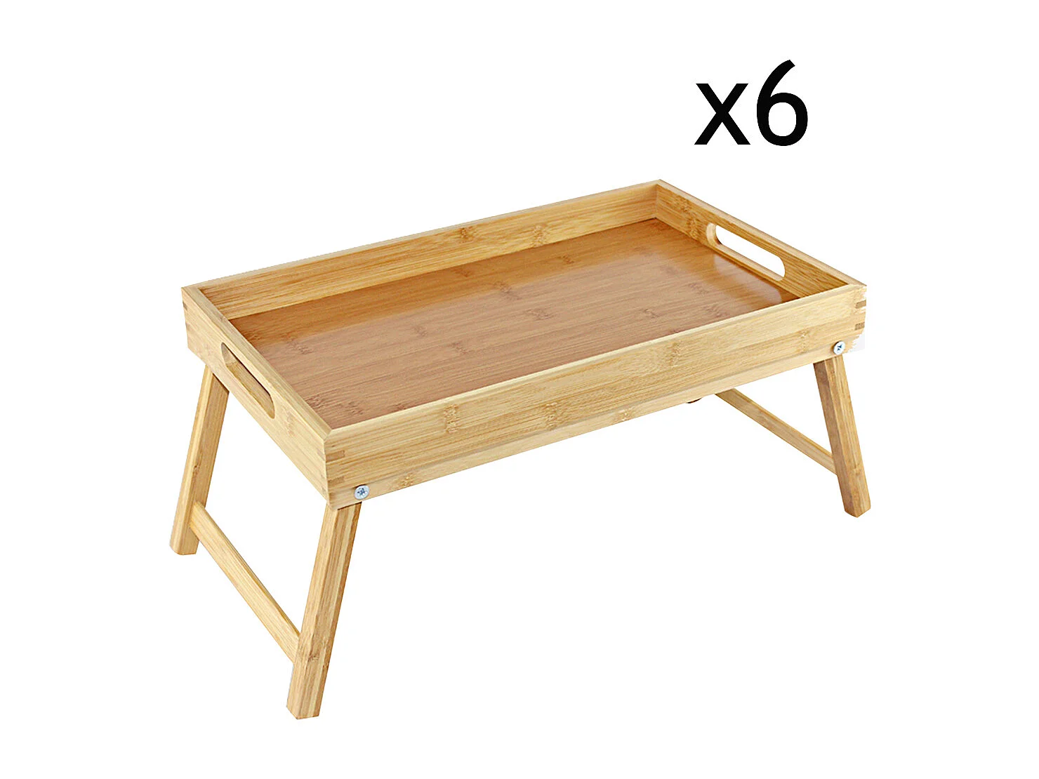 Lot de 6 plateau de petit-déjeuner avec pieds pliables, plateau de lit, plateau de service en bambou - Longueur 44 x Profondeur 27 x Hauteur (5.5-22.5) cm -JUANIO-