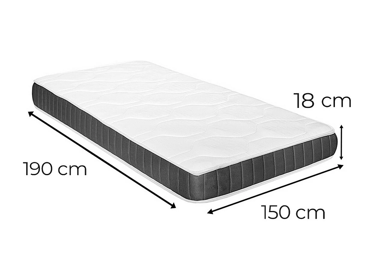 Matelas réversible 150 X 190 épaisseur 18 cm en mousse Soft Ad, ferme, indéformable, à mémoire de forme