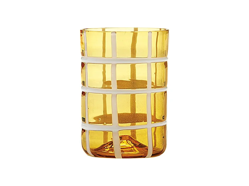 Zafferano Twiddle - Set van 6 amberkleurige geblazen glazen, 35 cl - Handgemaakte tumblers met witte decoratie, vaatwasserbestendig