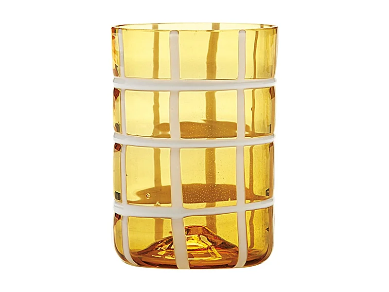 Zafferano Twiddle - Set van 6 amberkleurige geblazen glazen, 35 cl - Handgemaakte tumblers met witte decoratie, vaatwasserbestendig