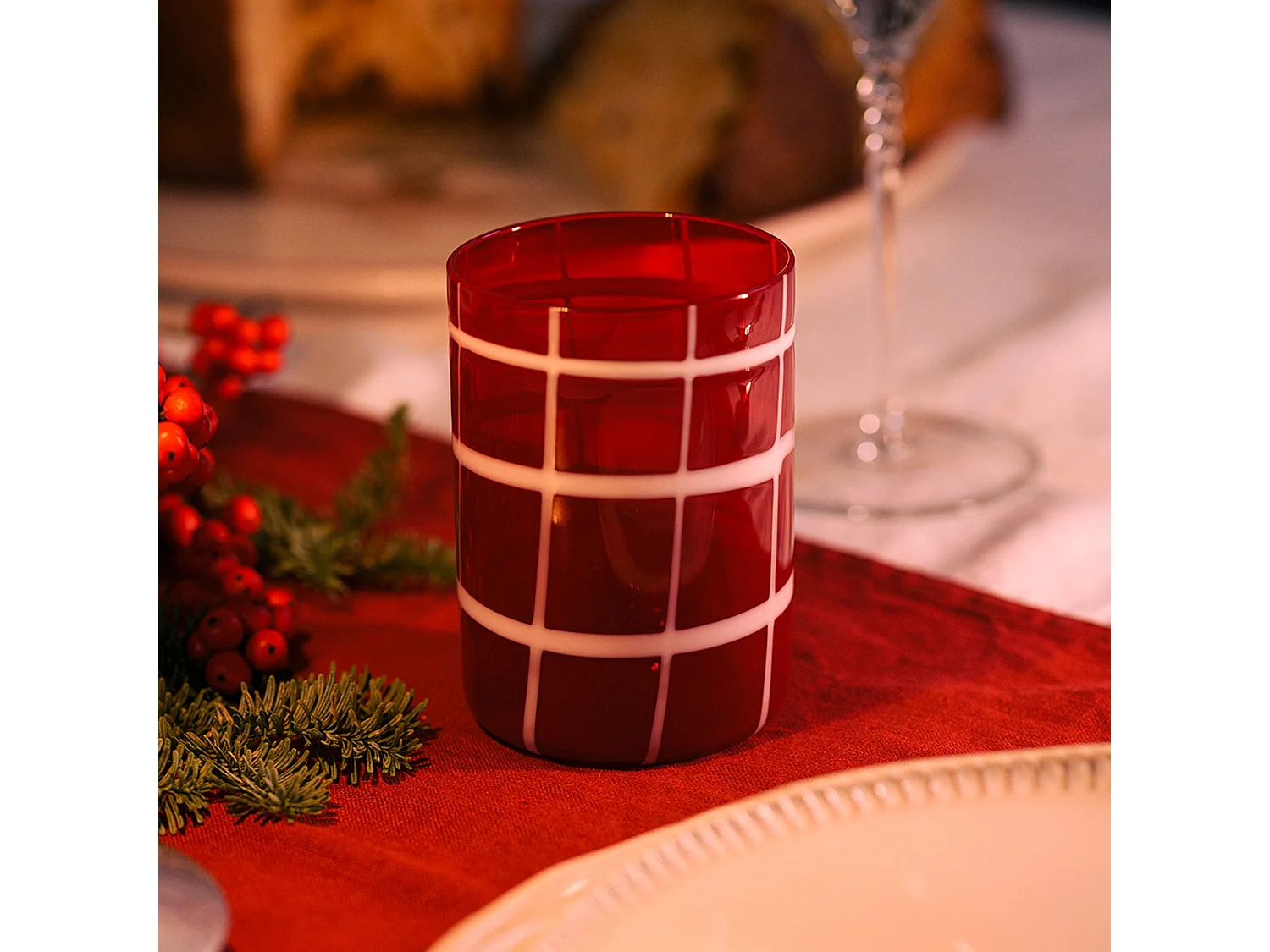 Zafferano Twiddle - Lot de 6 verres en verre soufflé rouge, 35 cl - Verres faits main avec décoration blanche, lavables au lave-vaisselle