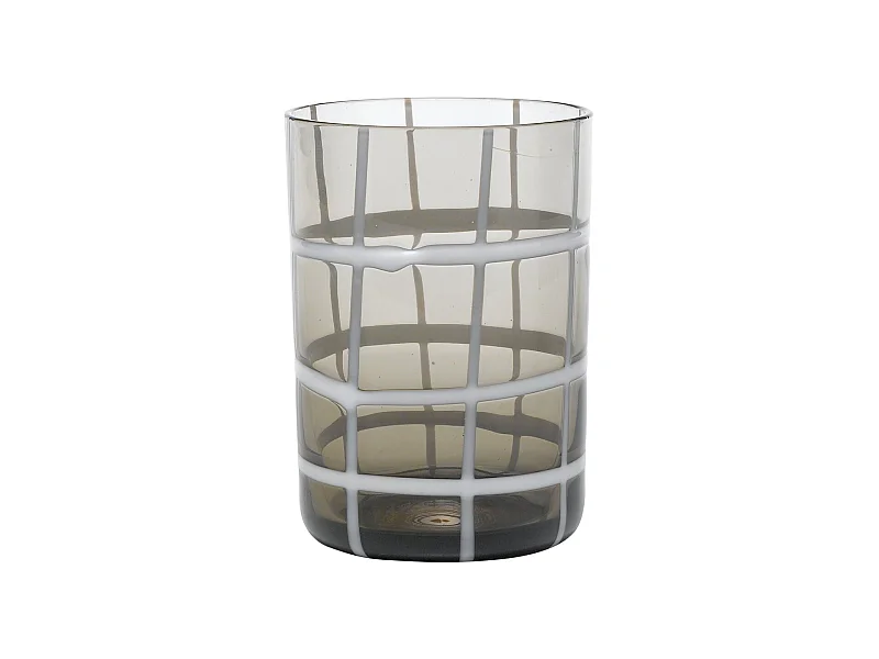 Zafferano Twiddle - Juego de 6 vasos de vidrio soplado gris, 35 cl - Vasos artesanales con decoración blanca, aptos para lavavajillas