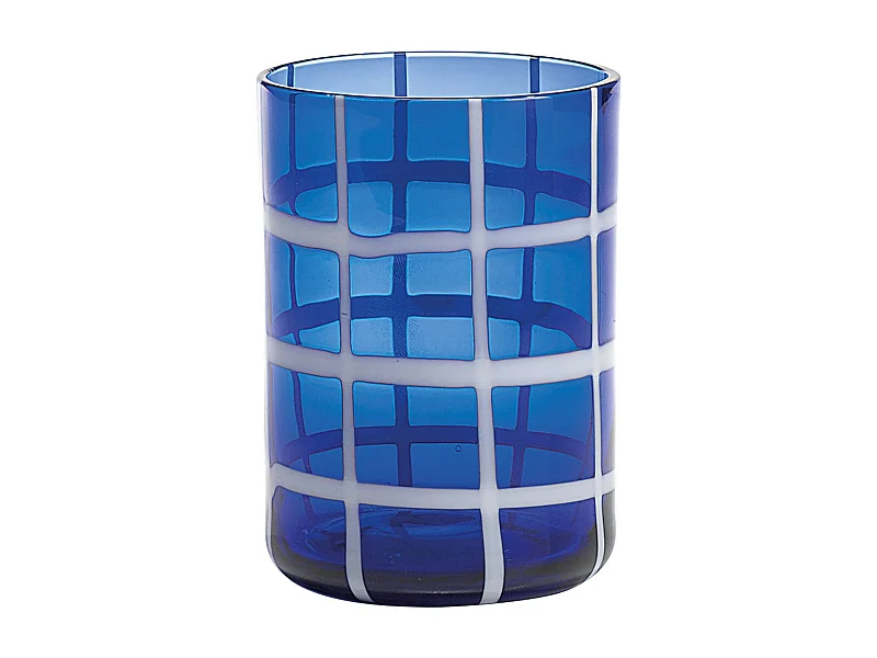 Zafferano Twiddle - Lot de 6 verres en verre soufflé bleu, 35 cl - Verres faits main avec décoration blanche, lavables au lave-vaisselle