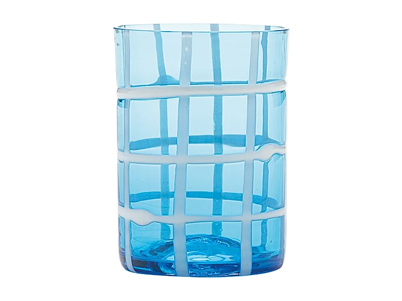 Zafferano Twiddle - Set van 6 aquamarijnglazen in geblazen glas, 35 cl - Handgemaakte tumblers met witte decoratie, vaatwasserbestendig