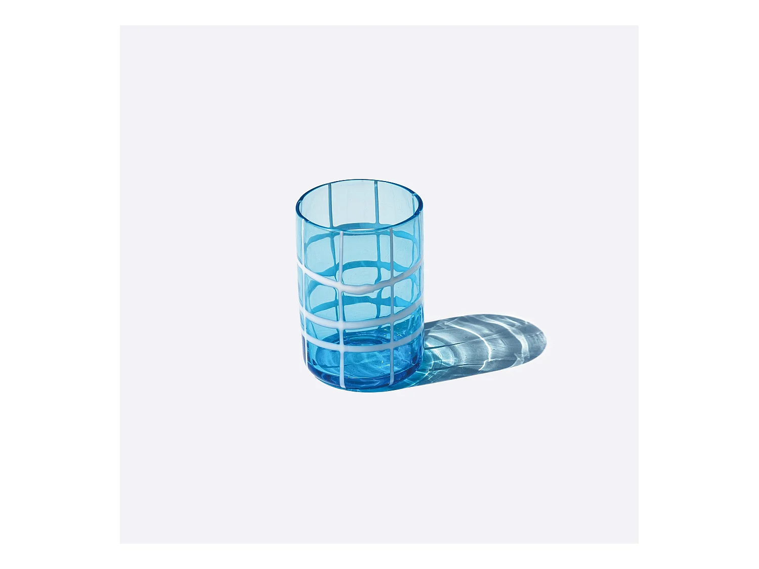 Zafferano Twiddle - Set 6 Bicchieri Acquamarina in Vetro Soffiato, 35 cl - Tumbler Artigianali con Decoro Bianco, Lavabili in Lavastoviglie
