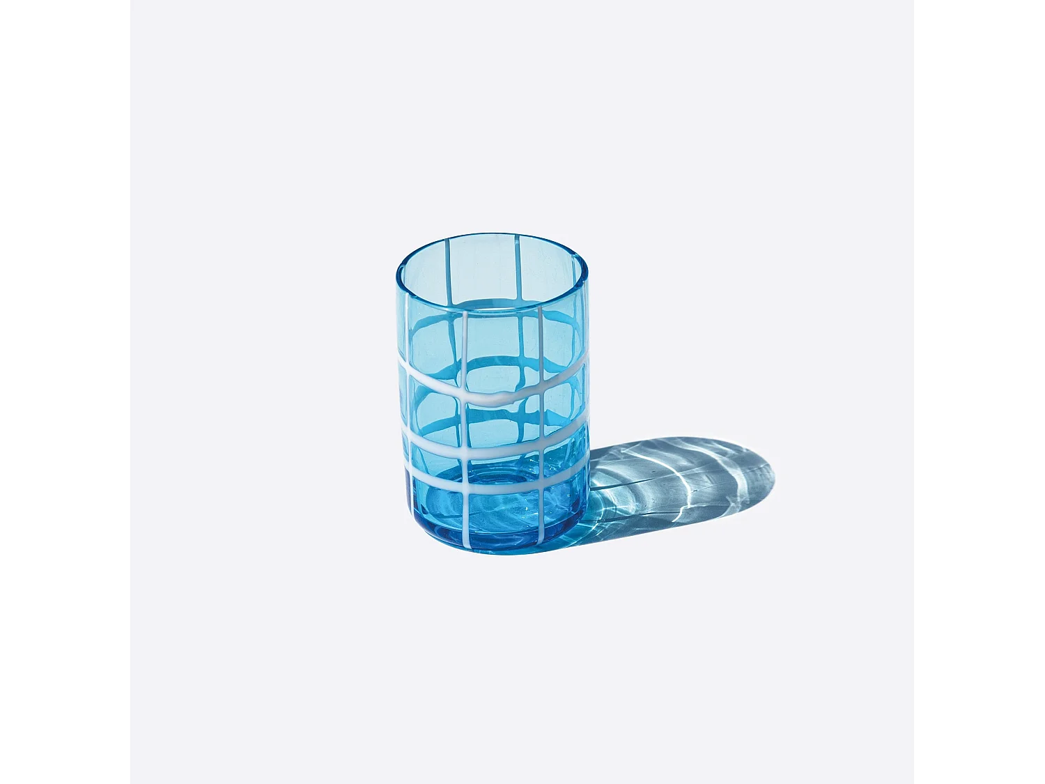 Zafferano Twiddle - Set 6 Bicchieri Acquamarina in Vetro Soffiato, 35 cl - Tumbler Artigianali con Decoro Bianco, Lavabili in Lavastoviglie