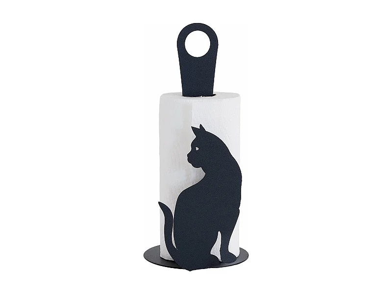 Portarrollos de papel de sobremesa de acero con diseño gato negro, capacidad para 1 rollo, diseño elegante para salón y cocina, fabricado en Italia.
