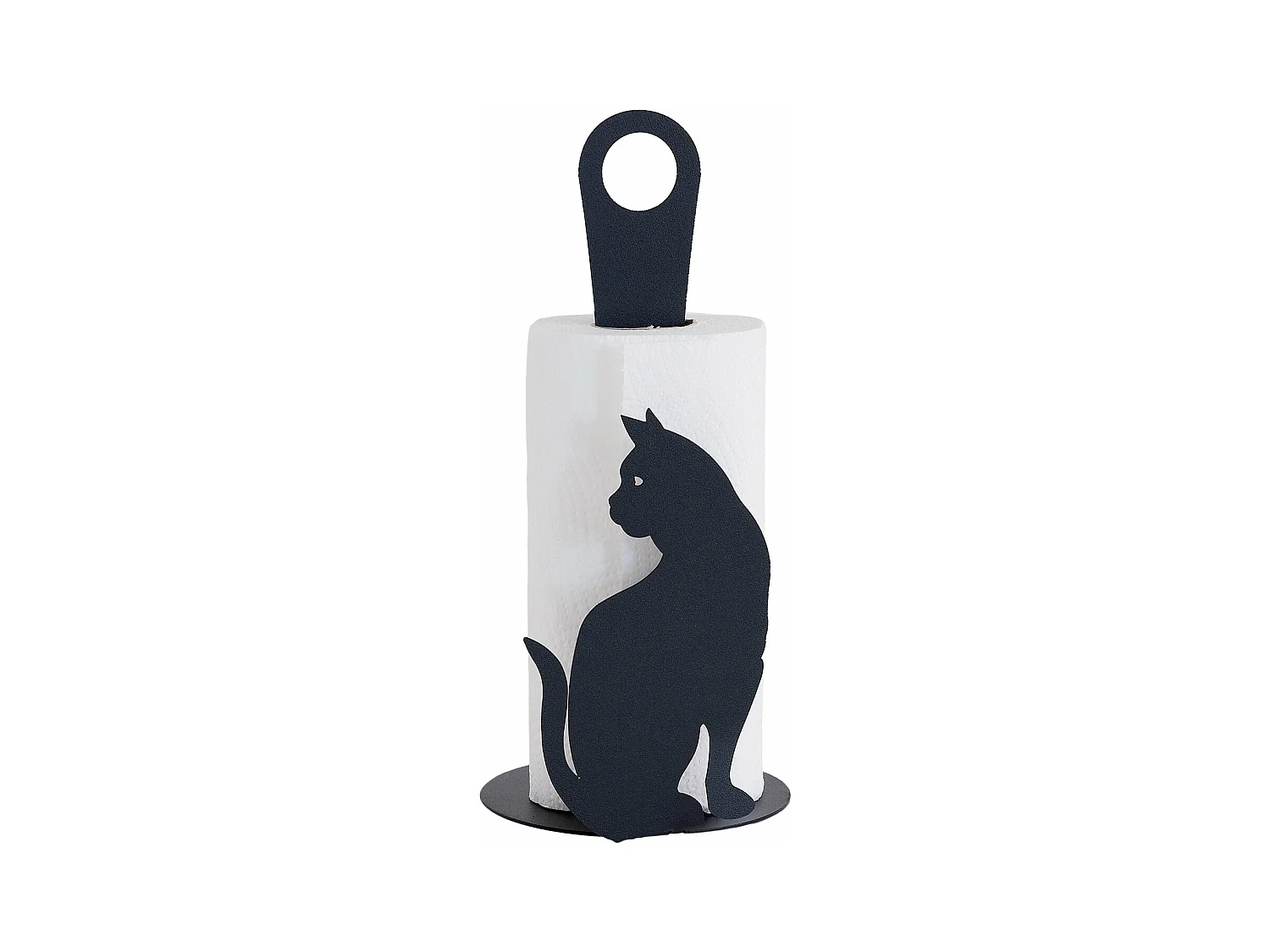 Portarrollos de papel de sobremesa de acero con diseño gato negro, capacidad para 1 rollo, diseño elegante para salón y cocina, fabricado en Italia.