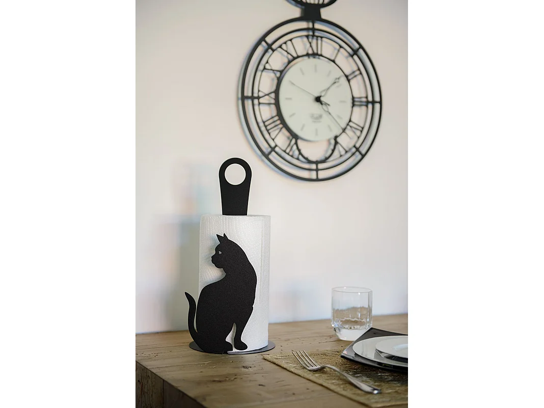 Porte-rouleau de papier toilette en acier Black Cat, capacité 1 rouleau, design élégant pour salon et cuisine, fabriqué en Italie