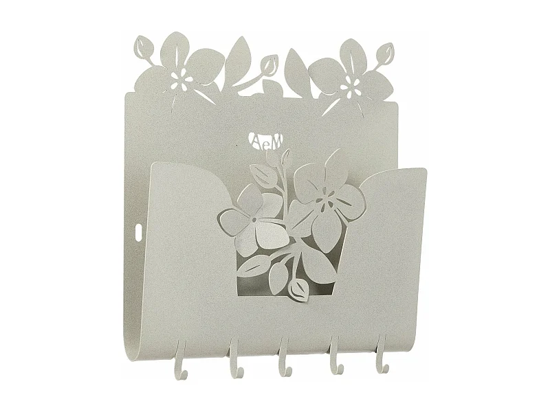 Porte-clés mural Romeo 28x5x24 cm en fer peint ivoire - Design moderne et décoratif avec fixation murale - Fabriqué en Italie