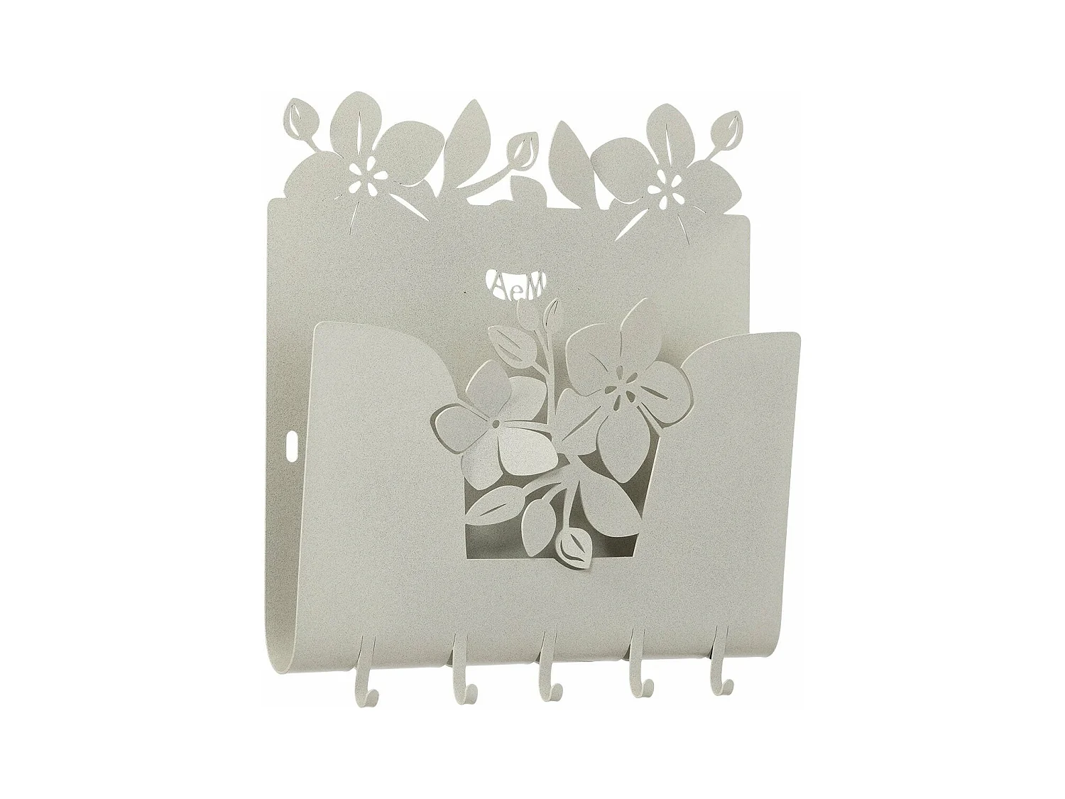 Porta-chaves de parede Romeo 28x5x24 cm em ferro pintado de marfim - Design moderno e decorativo com fixação na parede - Fabricado na Itália