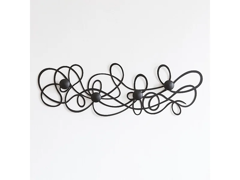 Porte-manteau mural Doodle 77x25 cm en fer noir avec boutons - Design moderne aux lignes entrelacées - Fixation murale - Fabriqué en Italie