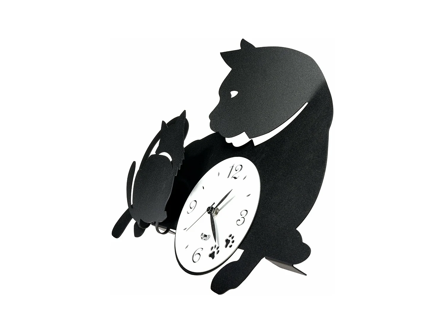 Orologio da parete Mamma Gatta 38x27 cm in ferro nero - Design con gatta e cuccioli - Meccanismo silenzioso a batteria - Made in Italy