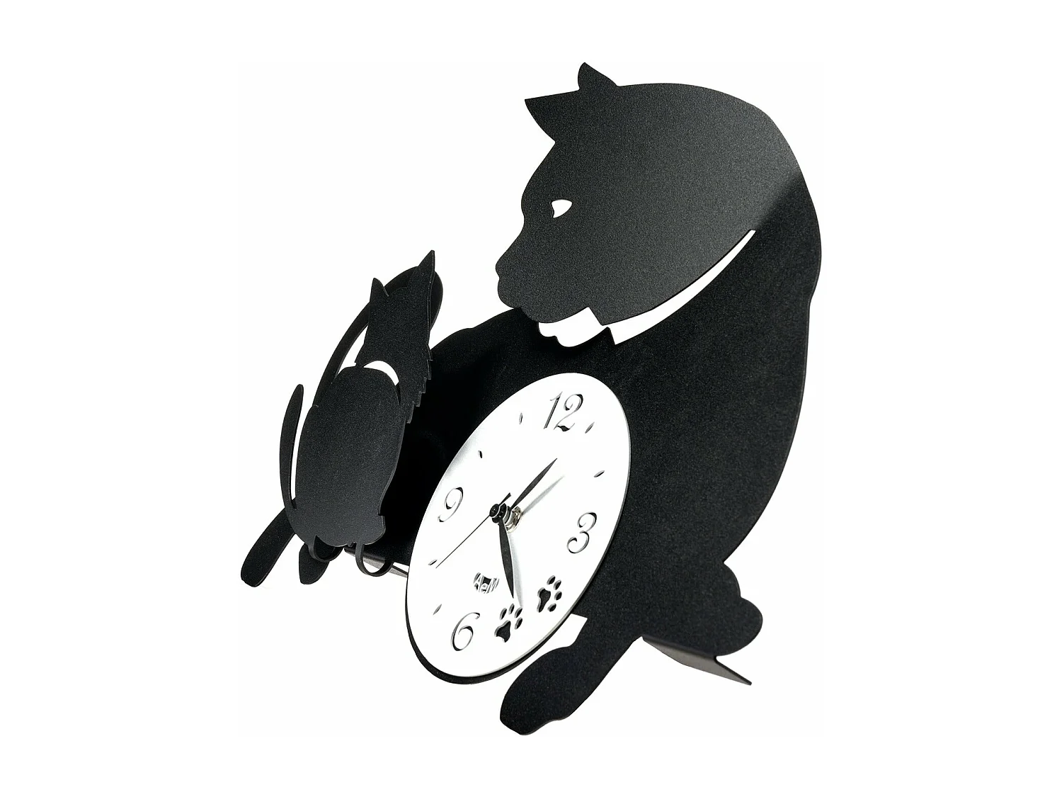 Relógio de parede Mamma Gatta 38x27 cm em ferro preto - Design com gato e gatinhos - Mecanismo de bateria silencioso - Fabricado na Itália