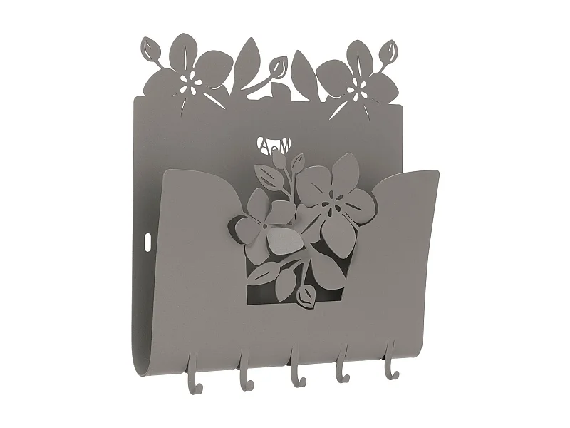 Wandschlüsselhalter Romeo 28 x 5 x 24 cm aus schlammfarben lackiertem Eisen – Modernes und dekoratives Design mit Wandbefestigung – Made in Italy