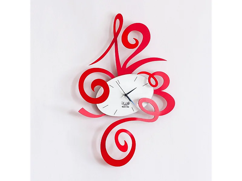 Reloj de pared Robin rojo 34x51cm en acero, diseño minimalista y silencioso para casa y oficina, fabricado en Italia.