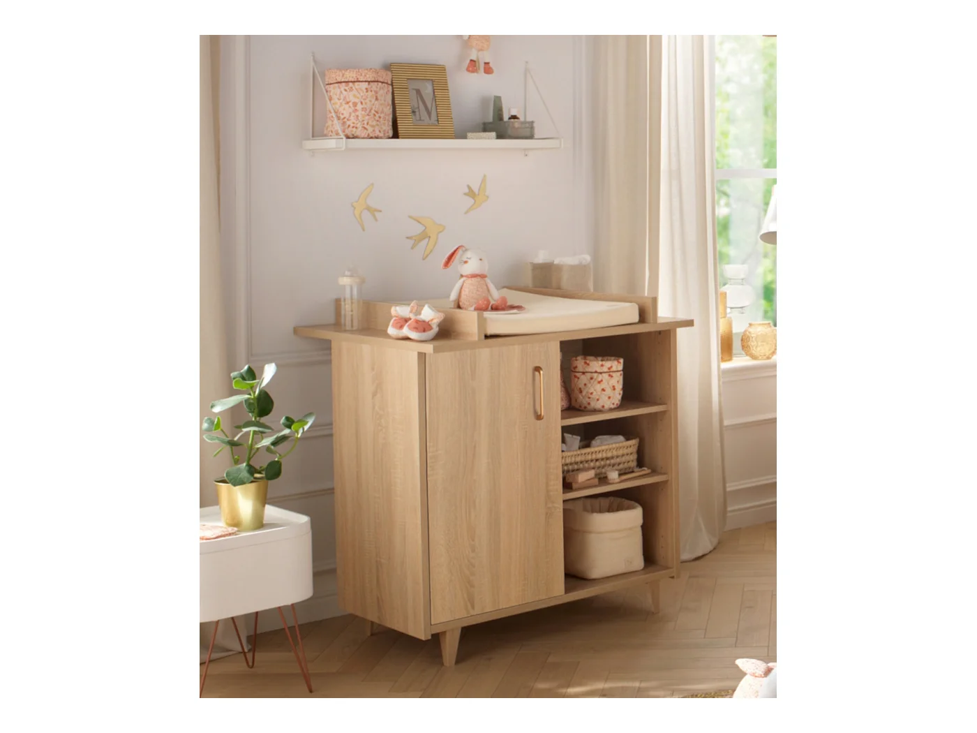 Chambre bébé complète: lit 120x60, commode à langer et armoire 1 grande porte et 1 petite porte avec niches SAM - Sauthon