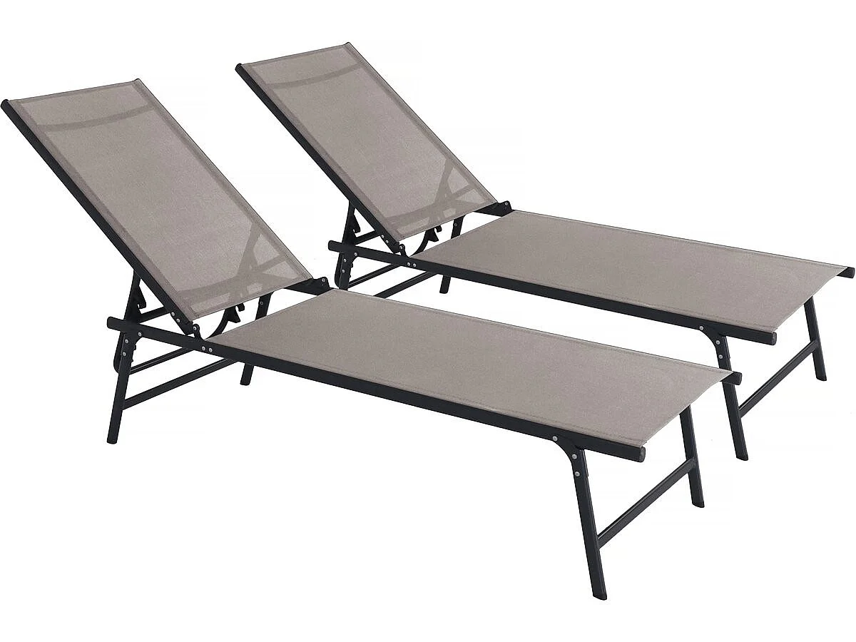 Set van 2 metalen ligbedden "Sublima" - 180 x 54 x 104 cm - Zwart