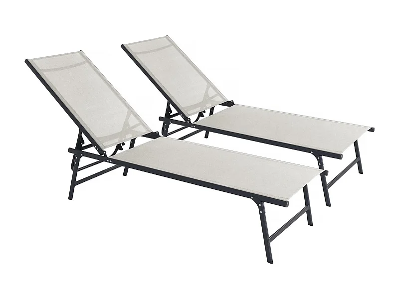 Lot de 2 bains de soleil en métal "Sublima" - 180 x 54 x 104 cm - Beige