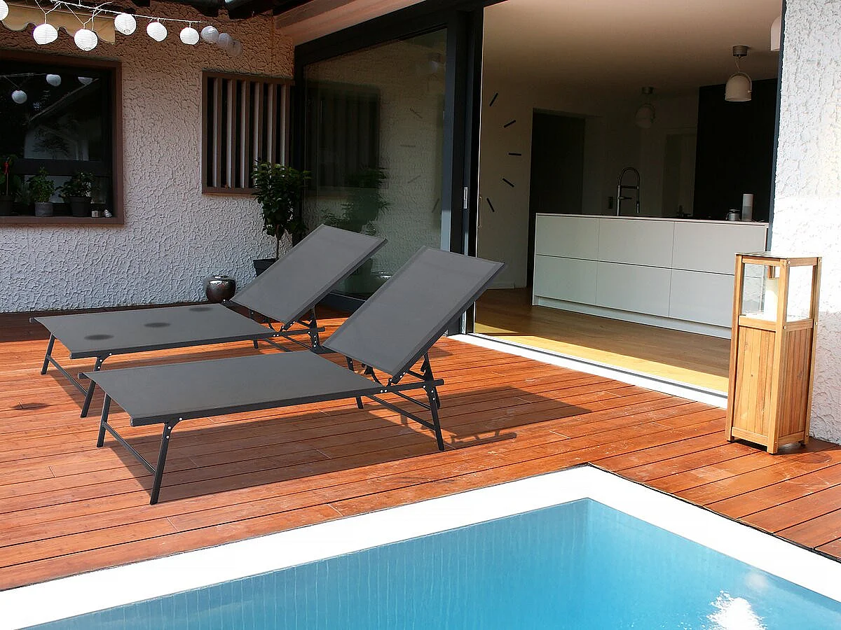 Lot de 2 bains de soleil en métal "Sublima" - 180 x 54 x 104 cm - Anthracite