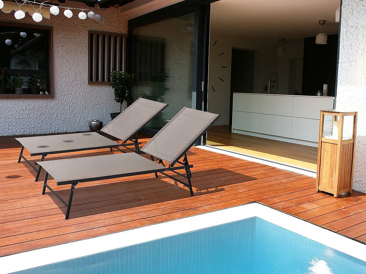 Lot de 2 bains de soleil en métal "Sublima" - 180 x 54 x 104 cm - Taupe