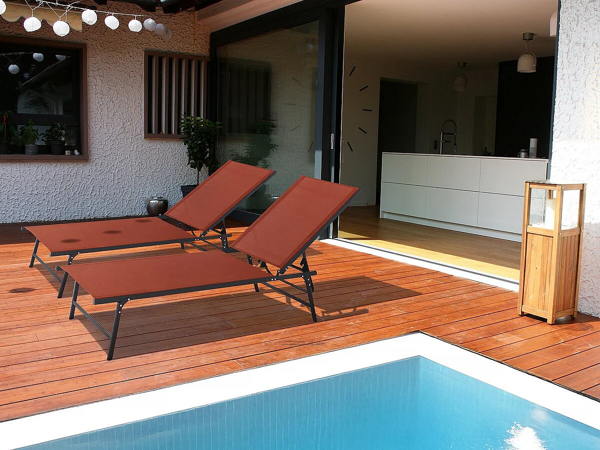 Lot de 2 bains de soleil en métal "Sublima" - 180 x 54 x 104 cm - Terracotta