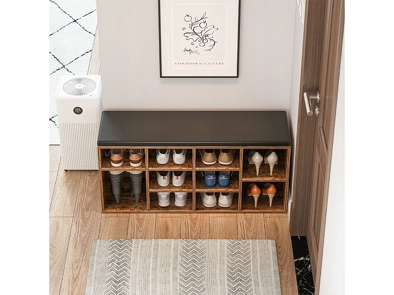 Schoenenkast, met zitje, voor hal, bruin, 104 cm