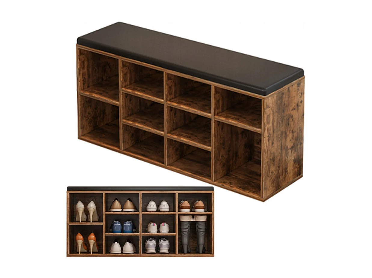 Meuble à chaussures, avec siège, pour l'entrée, brun, 104 cm