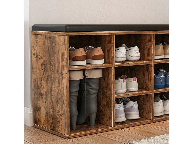 Meuble à chaussures, avec siège, pour l'entrée, brun, 104 cm