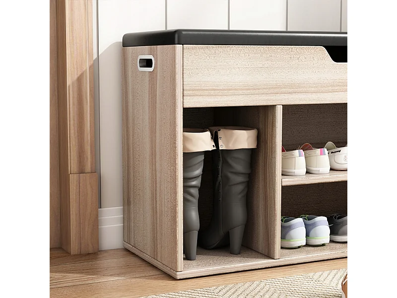 Meuble à chaussures, avec siège, avec rangement, 2 étagères, chêne clair