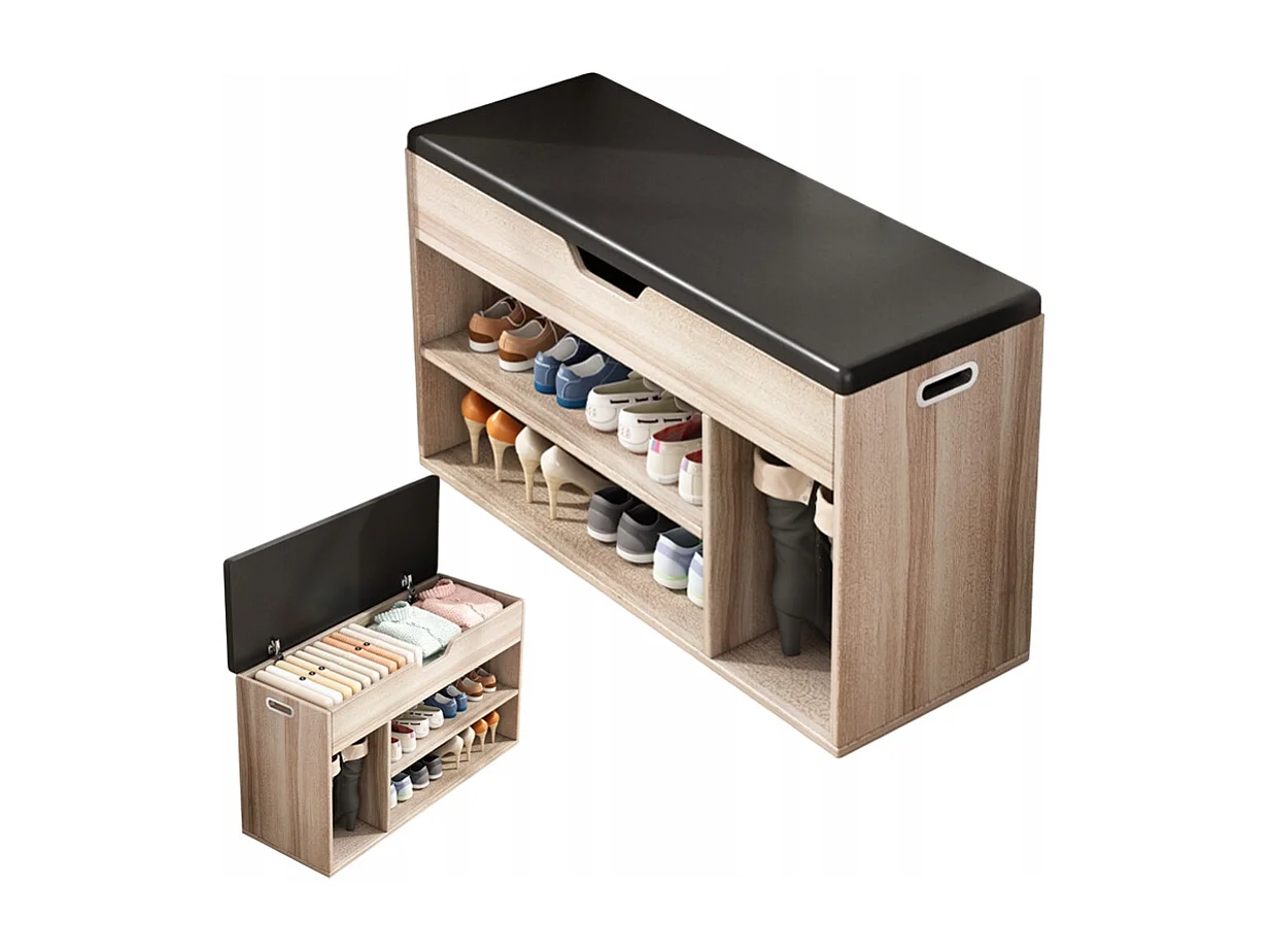 Meuble à chaussures, avec siège, avec rangement, 2 étagères, chêne clair
