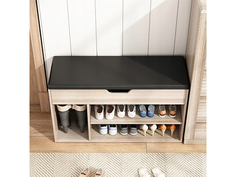 Meuble à chaussures, avec siège, avec rangement, 2 étagères, chêne clair