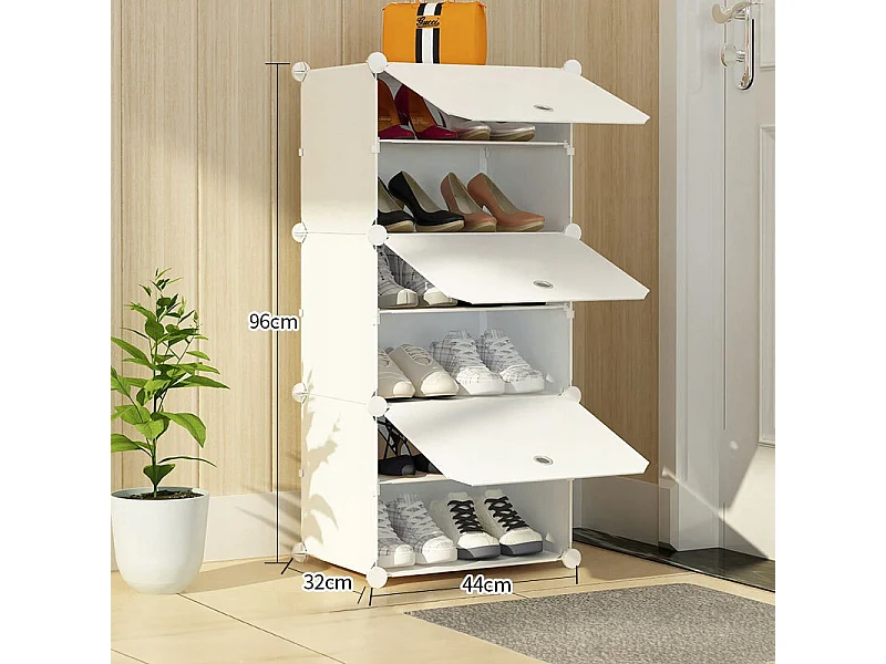 Meuble à chaussures modulaire, blanc, étagère fermée