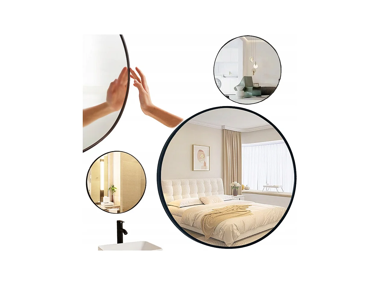 Duże lustro okrągłe, industrialne, do łazienki, czarne 70 cm