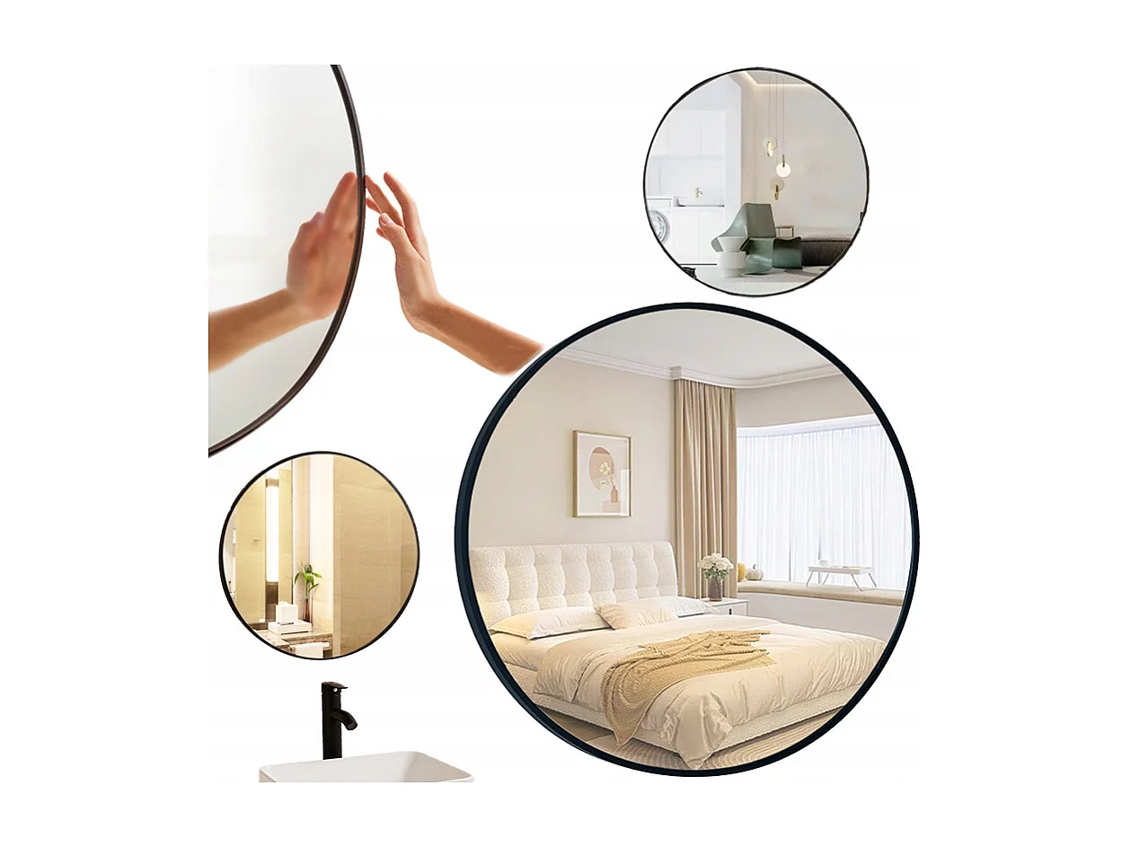 Duże lustro okrągłe, industrialne, do łazienki, czarne 70 cm