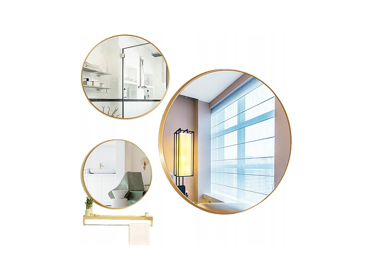 Grand miroir, rond, industriel, pour la salle de bain, doré 60 cm
