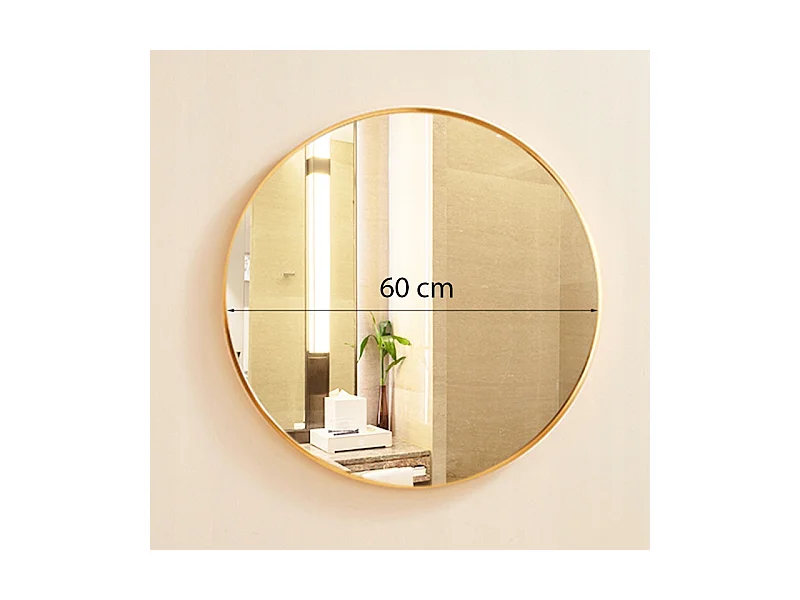 Grand miroir, rond, industriel, pour la salle de bain, doré 60 cm