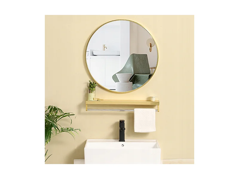 Espejo grande, redondo, industrial, para el cuarto de baño, dorado 60 cm