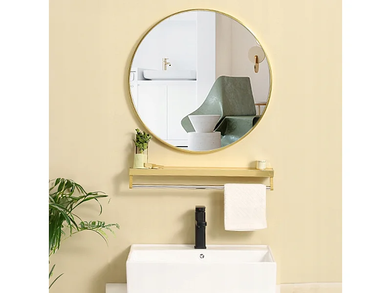 Duże lustro, okrągłe, industrialne, do łazienki, złote 60 cm