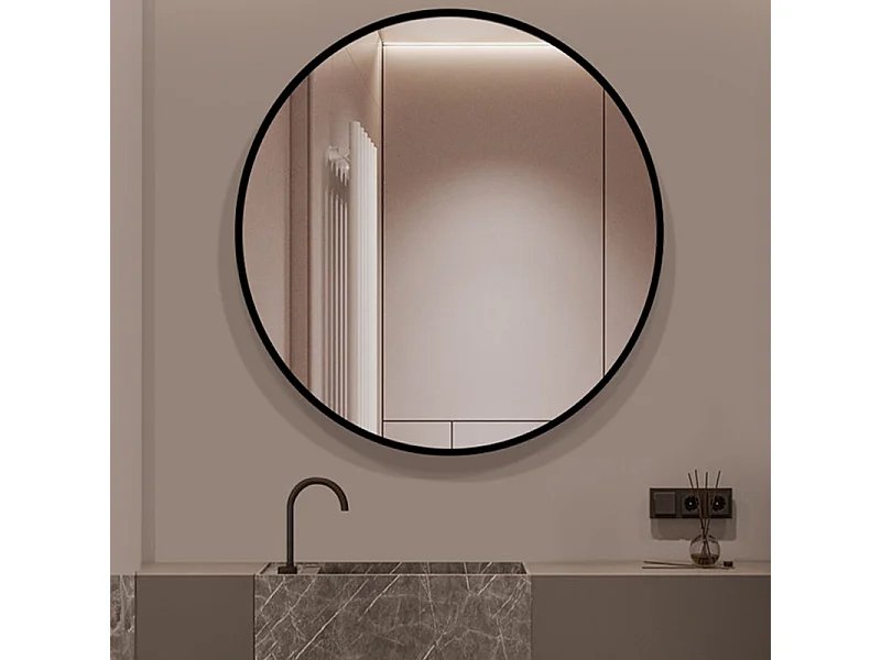 Espejo redondo grande, industrial, para el cuarto de baño, negro 50 cm