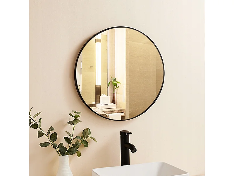 Grand miroir, rond, industriel, pour salle de bain, noir 60cm