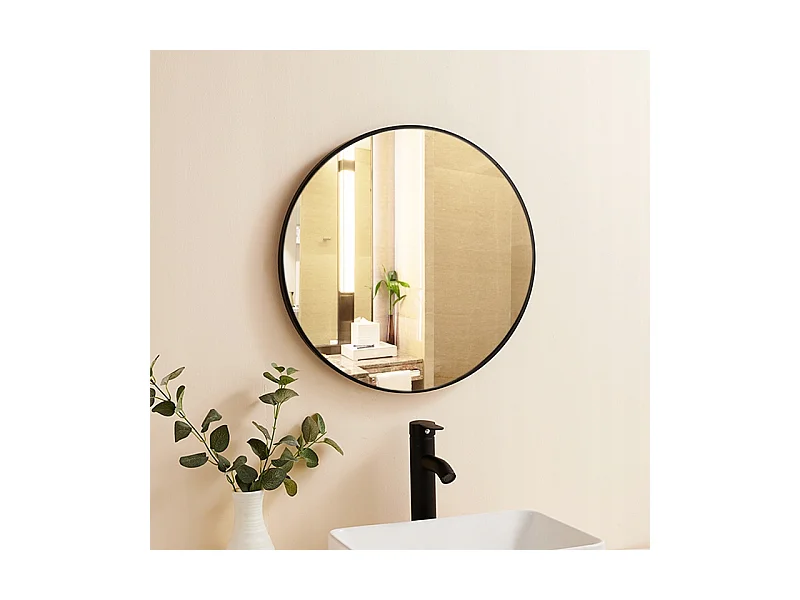 Grand miroir, rond, industriel, pour salle de bain, noir 60cm