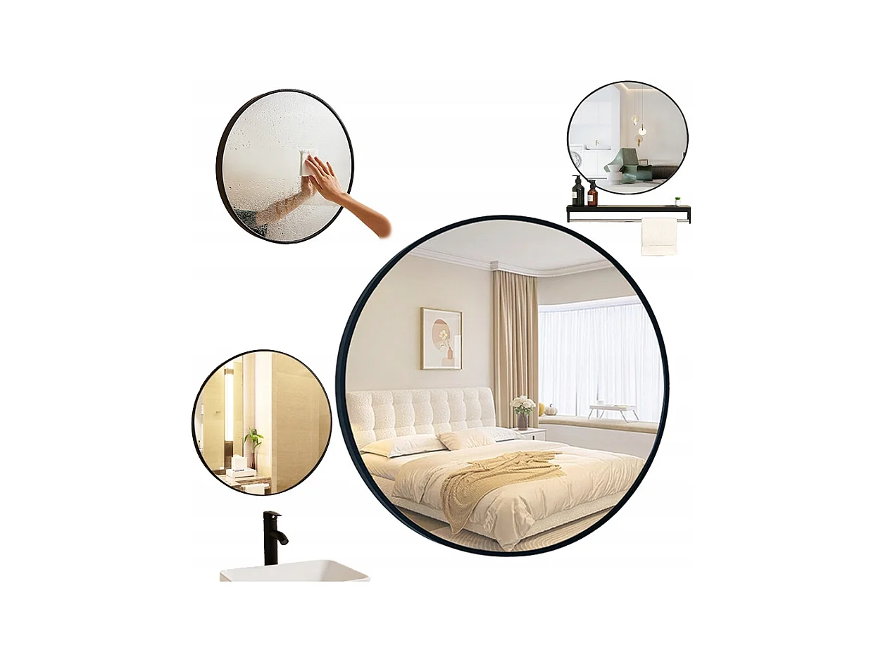 Grand miroir, rond, industriel, pour salle de bain, noir 60cm