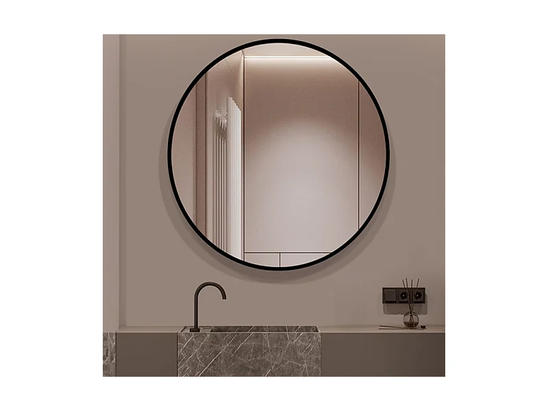 Grand miroir, rond, industriel, pour salle de bain, noir 60cm