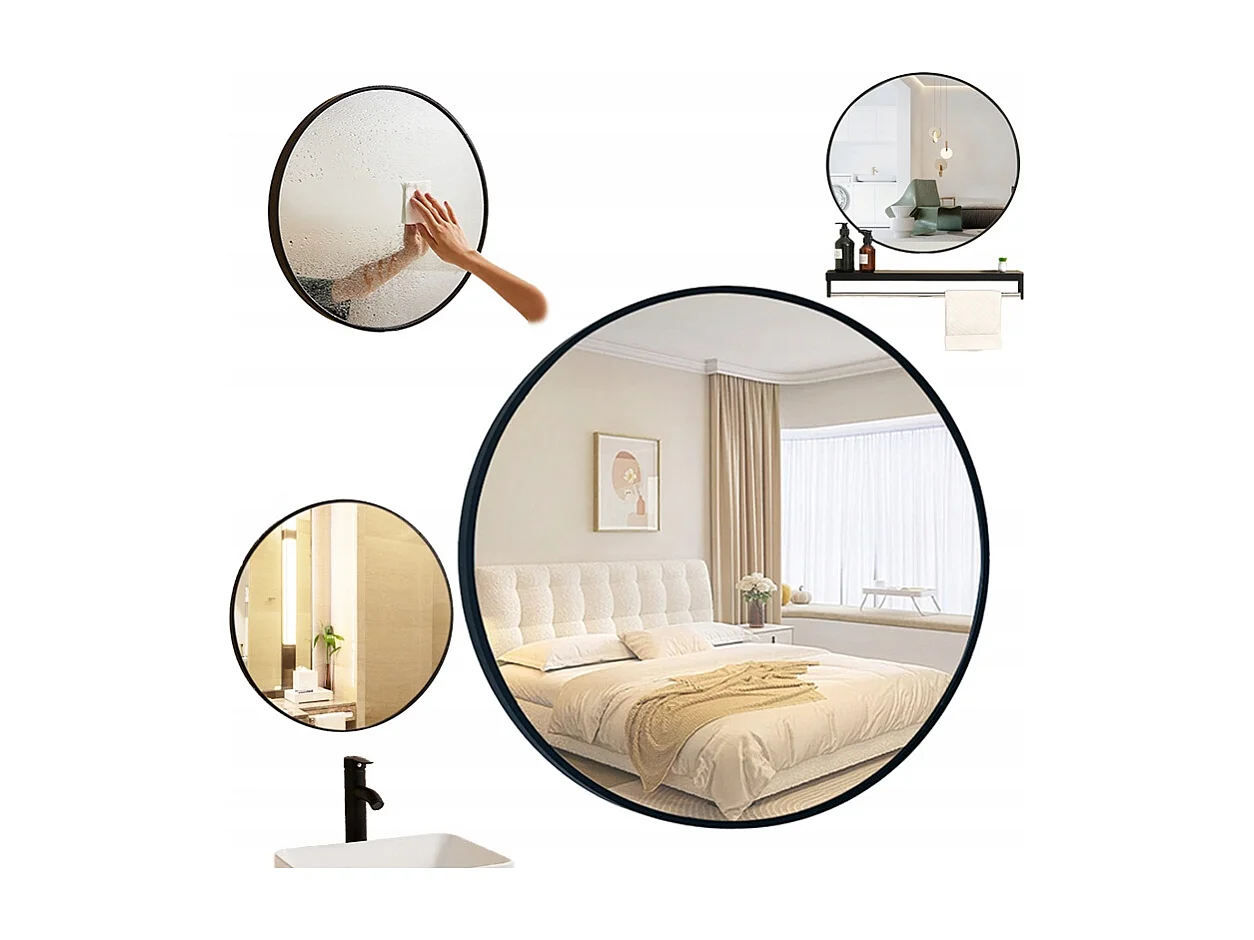 Duże lustro okrągłe, industrialne, do łazienki, czarne 60 cm