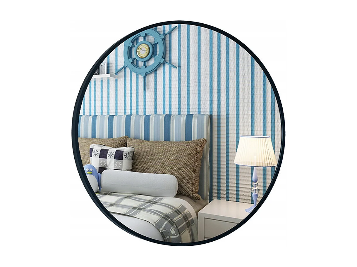 Duże lustro okrągłe, industrialne, do łazienki, czarne 60 cm