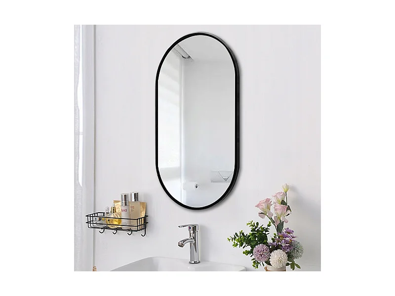 Grand miroir ovale, industriel, pour salle de bain, salon et chambre, noir 75x40 cm