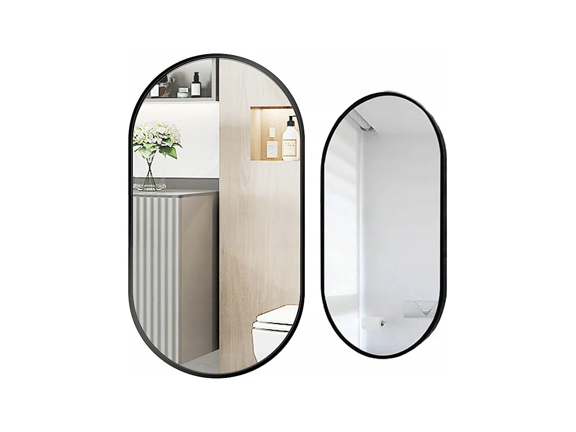 Grand miroir ovale, industriel, pour salle de bain, salon et chambre, noir 75x40 cm