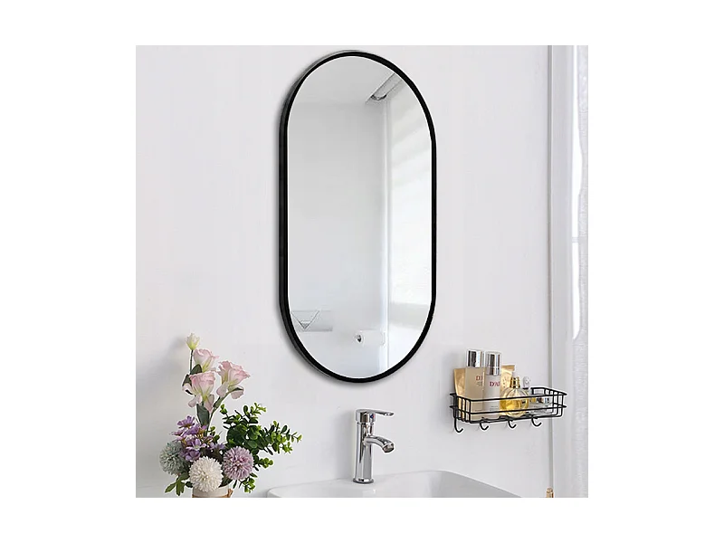 Grand miroir ovale, industriel, pour salle de bain, salon et chambre, noir 75x40 cm