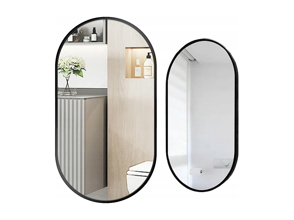 Grote ovale spiegel, industrieel, voor badkamer, woonkamer en slaapkamer, zwart 75x40 cm